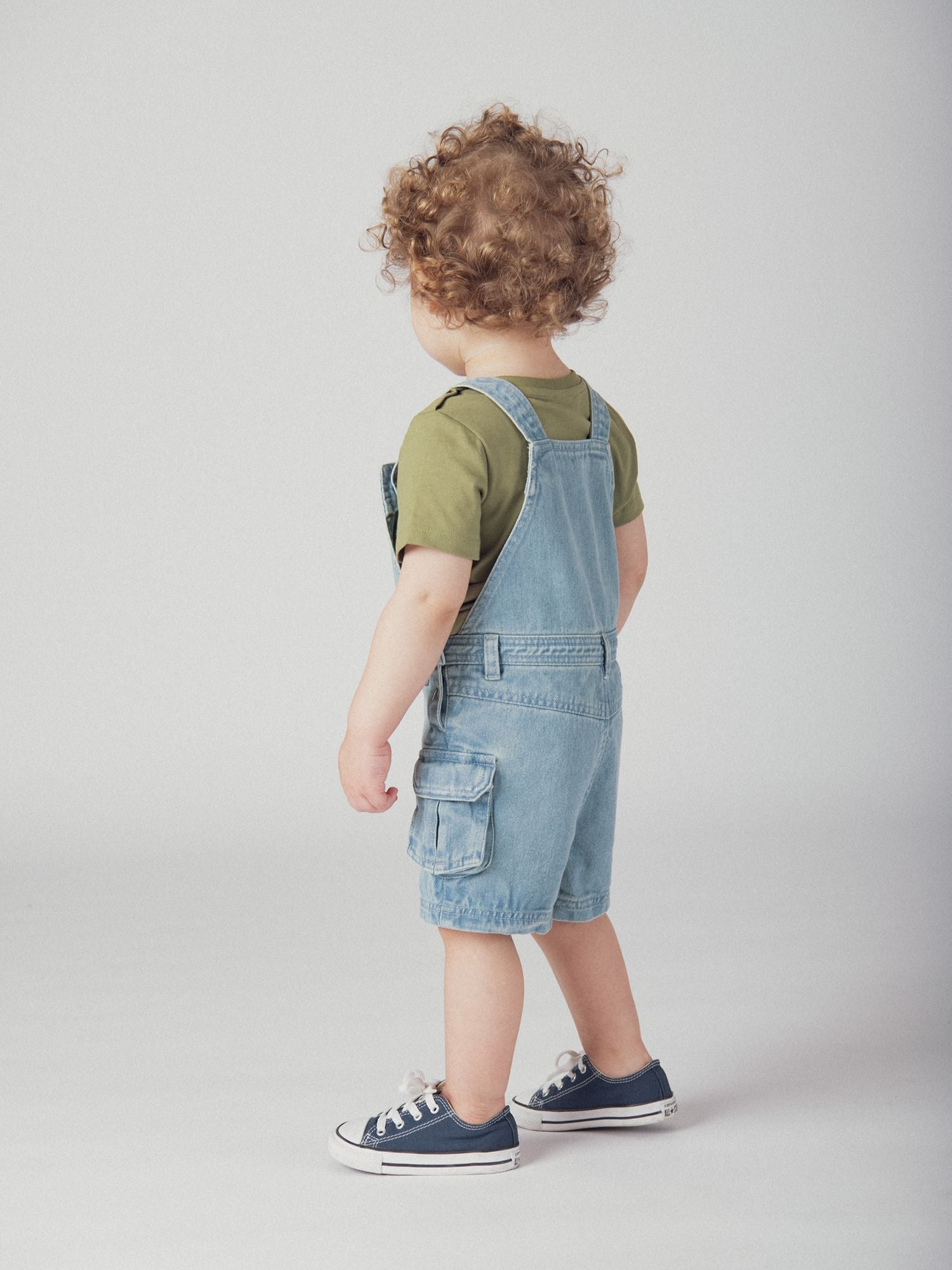 Salopette courte en denim clair motif "Éléphant" pour bébé garçon