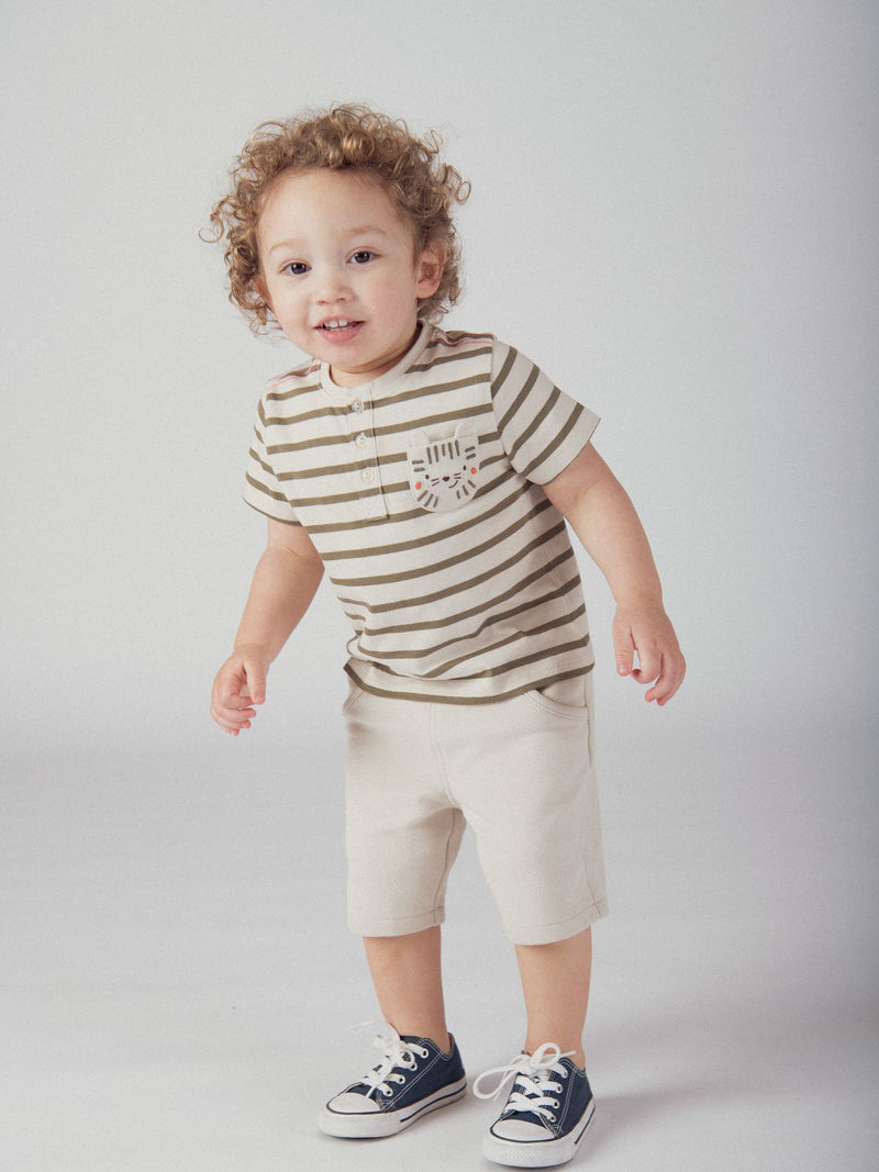 Camiseta a rayas beige "Tigre" para niño bebé
