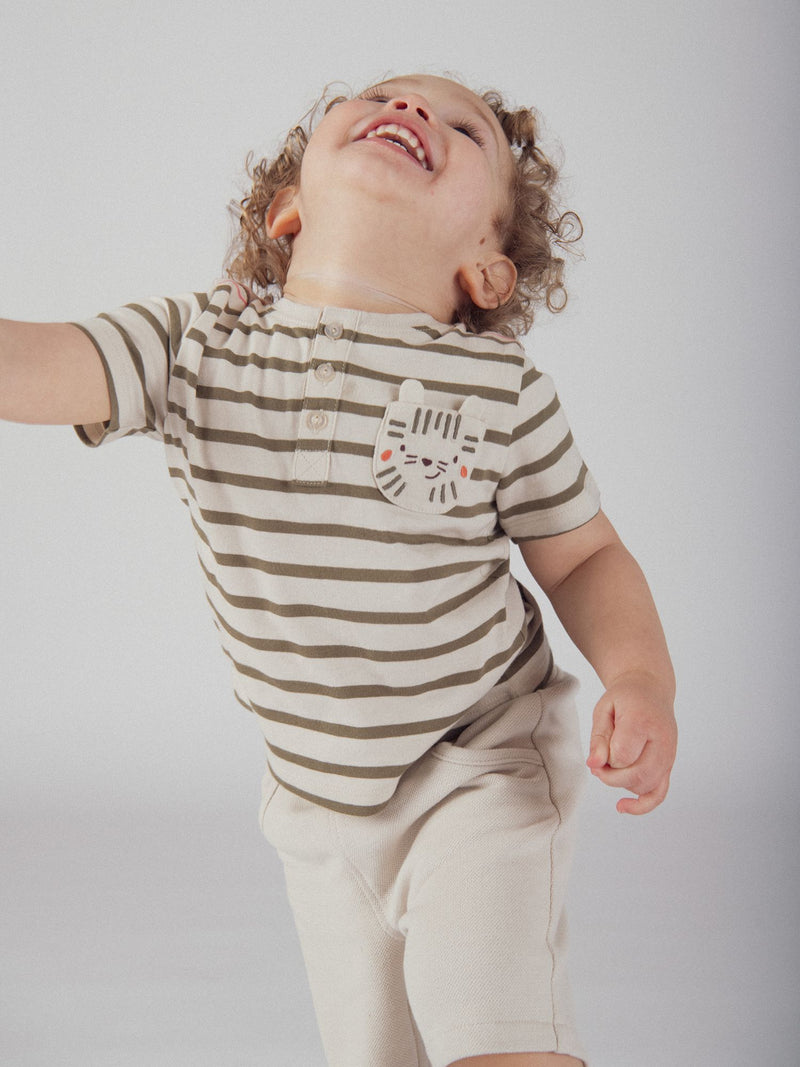 Camiseta a rayas beige "Tigre" para niño bebé