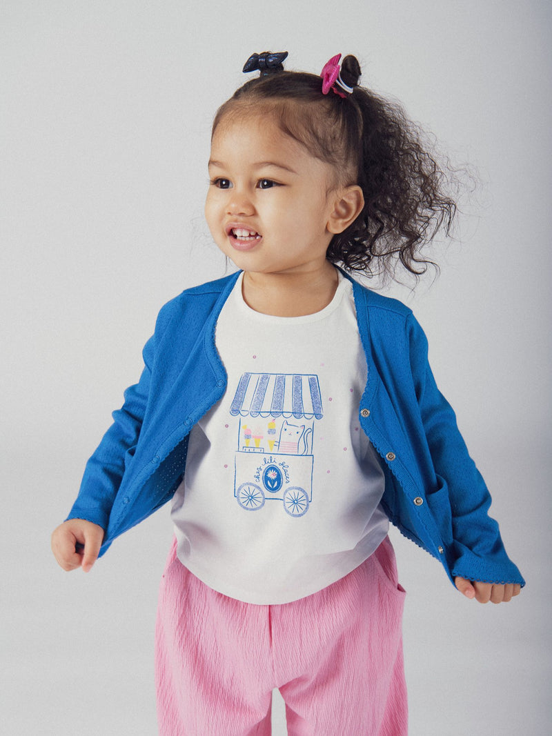 Cardigan de punto calado azul cobalto para bebé niña