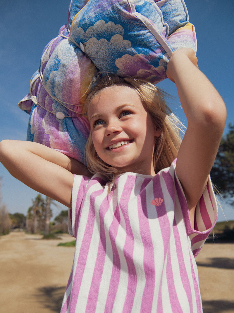 Camiseta a Rayas Rosa y Ecru para Niña