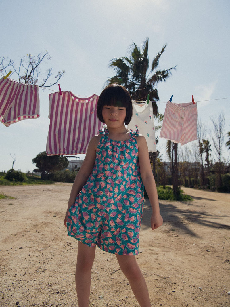 Combinación azul con estampado de sandías para niña
