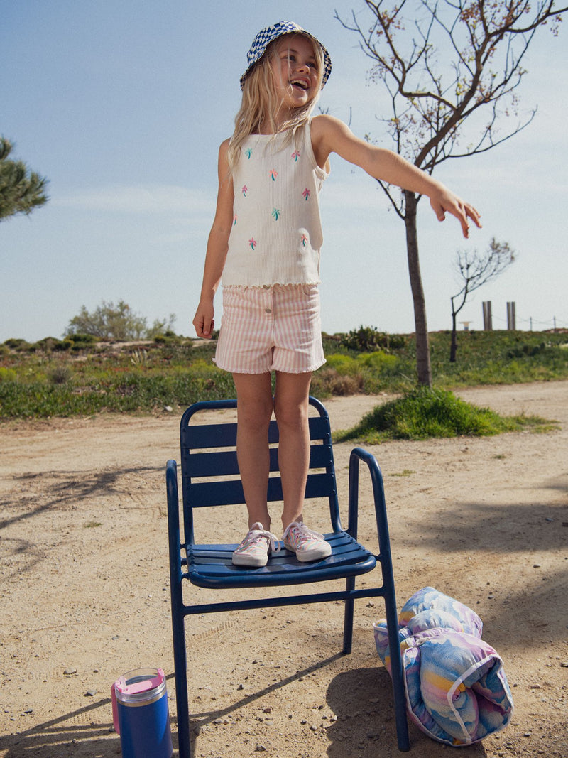 Short rayado rosa y ecru para niña