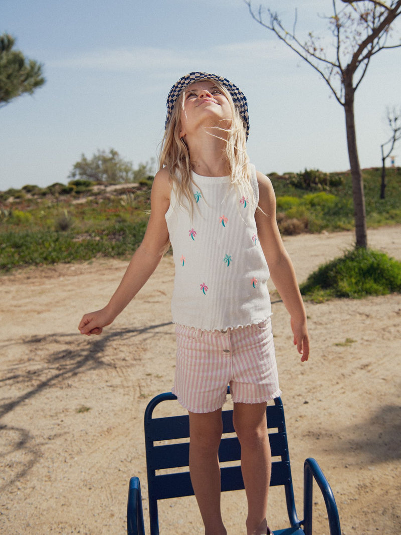 Short rayado rosa y ecru para niña