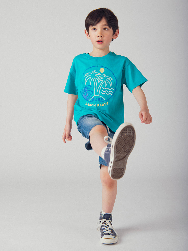 Camiseta azul turquesa con animación de playa para niño