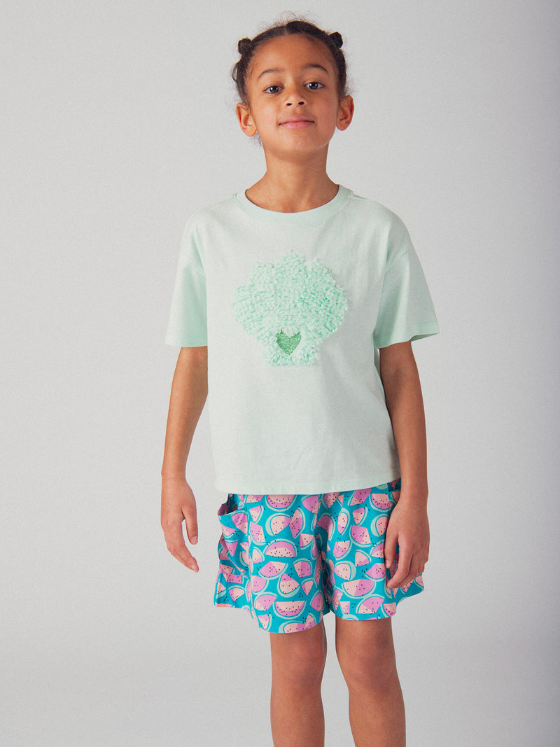 Short azul con estampado de sandías para niña