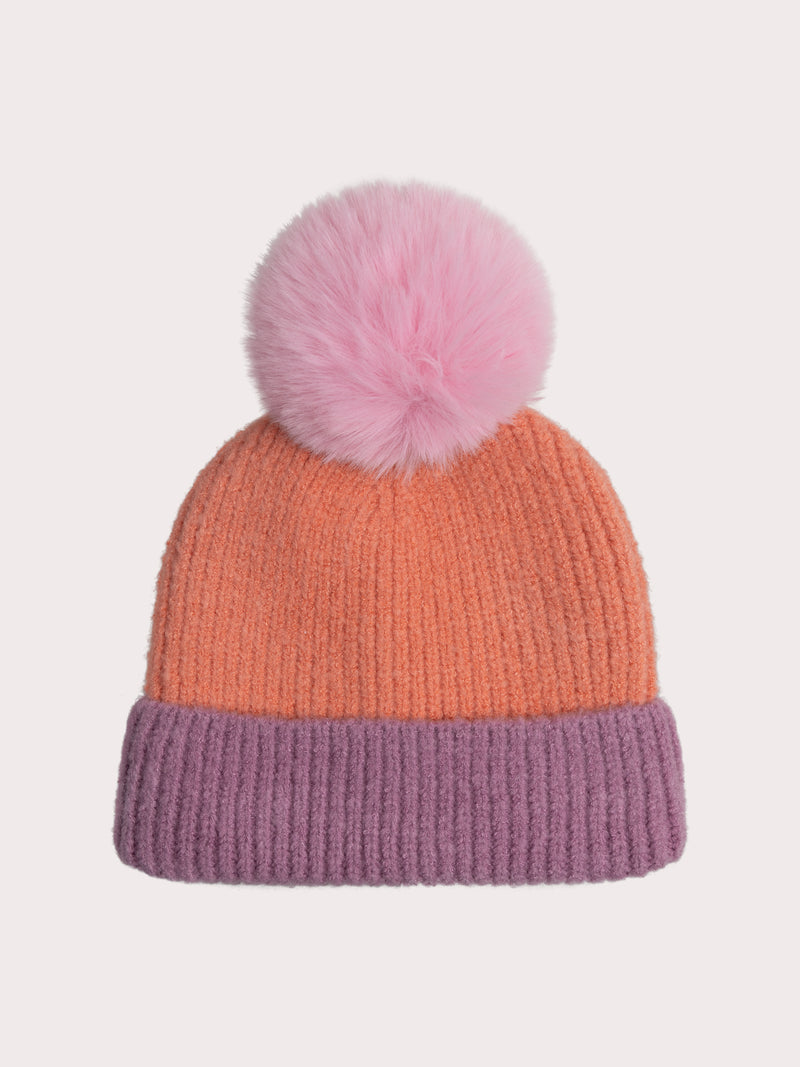 Gorra bicolor con pompon para chicas