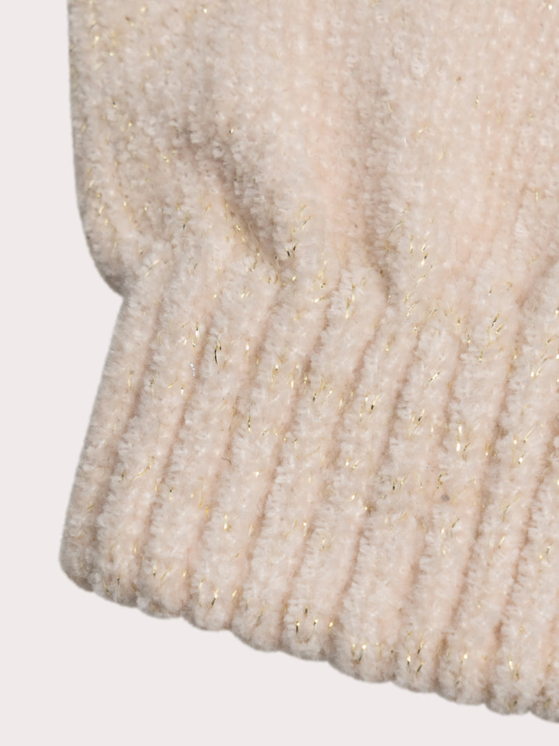 Guantes Beige de Punto Brillante para Niñas