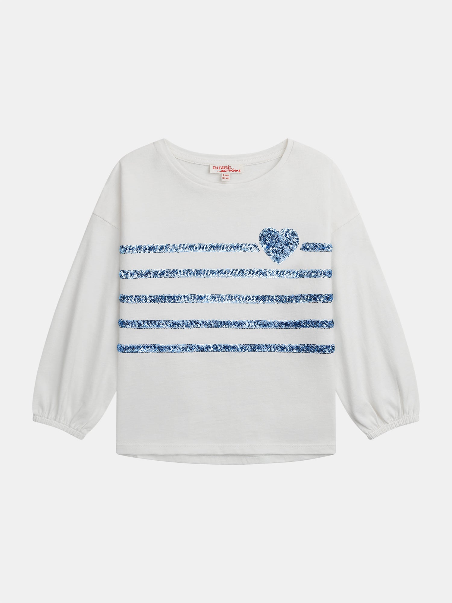 T-shirt blanc cassé à sequins bleus pour fille