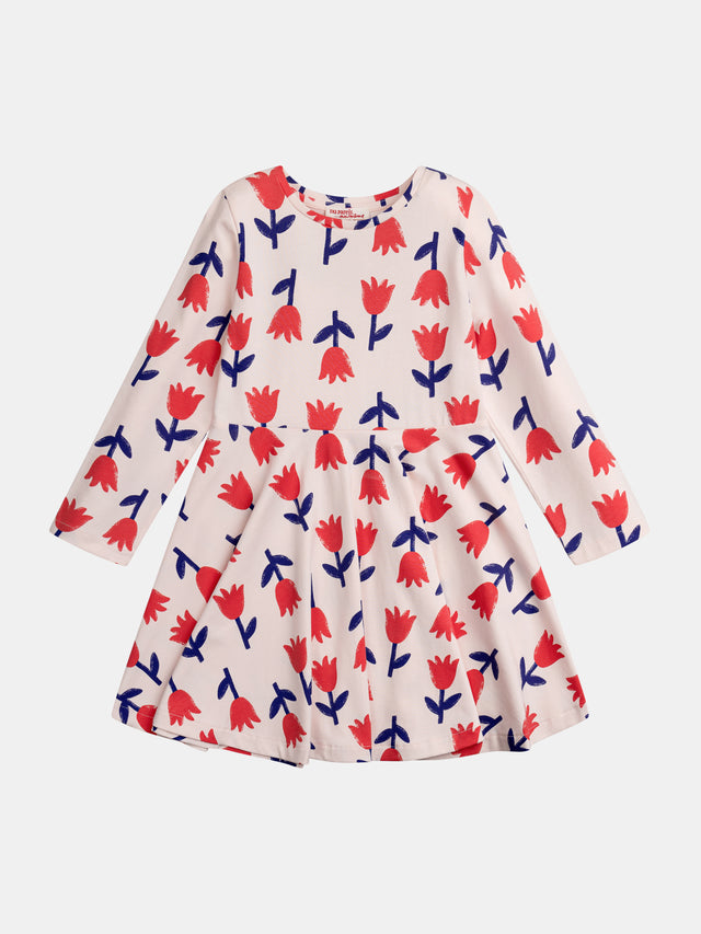 Vestido Skater de Manga Larga con Estampado Floral para Niñas