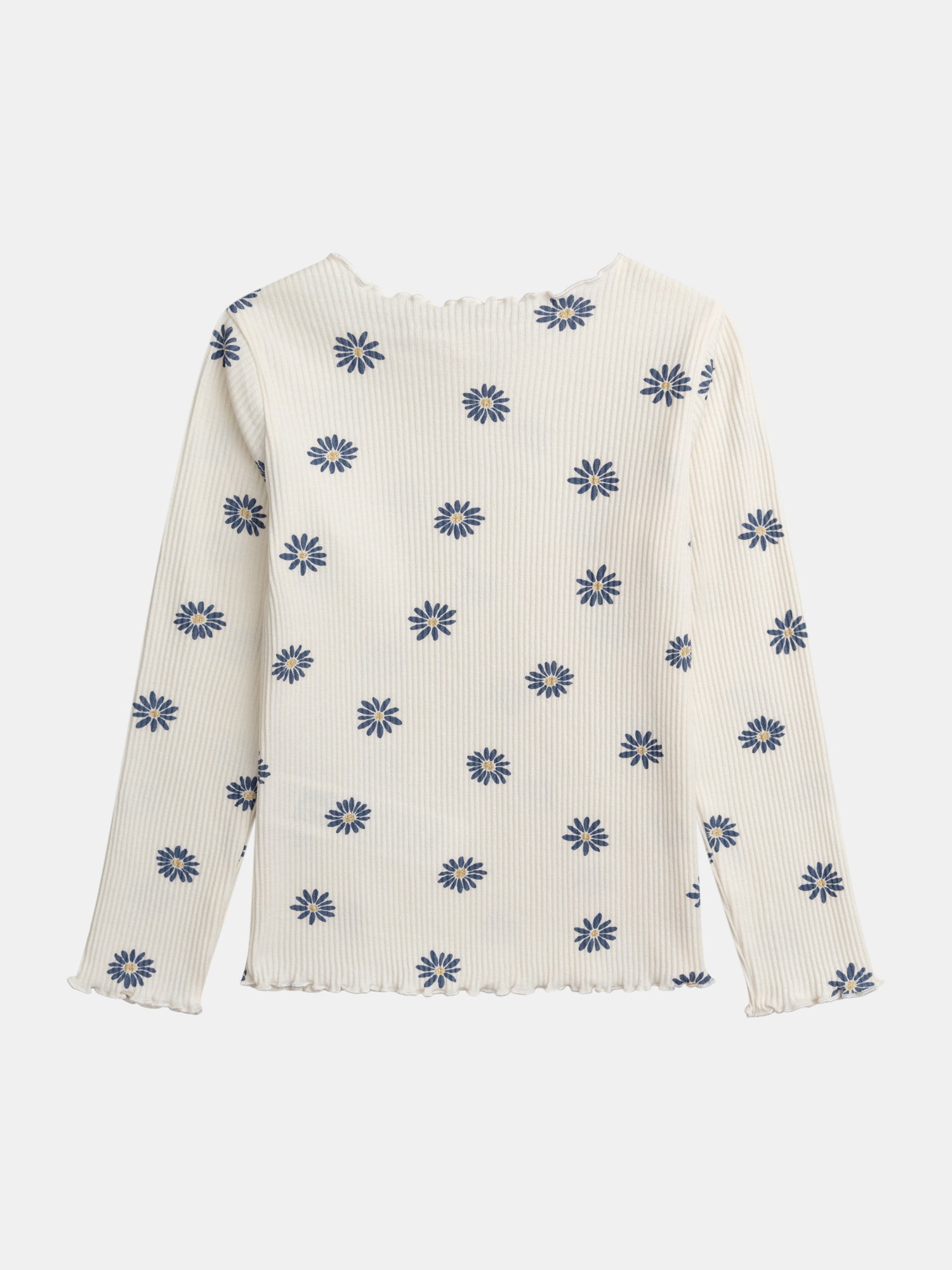 Camiseta ecru de manga larga impresa con flores para niñas