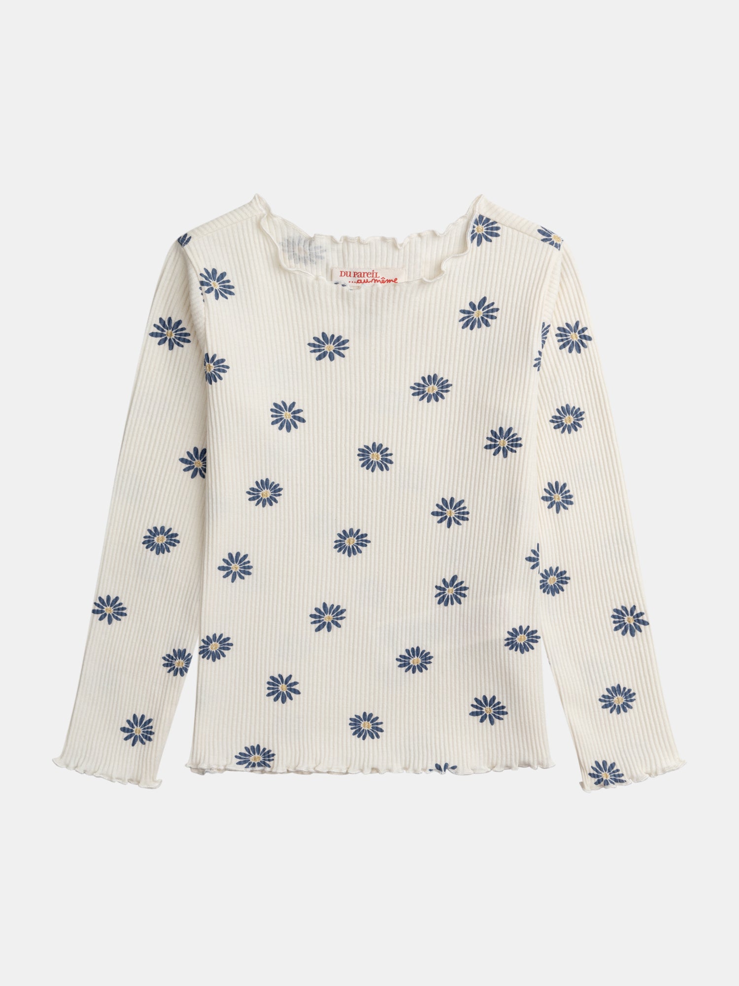 Camiseta ecru de manga larga impresa con flores para niñas