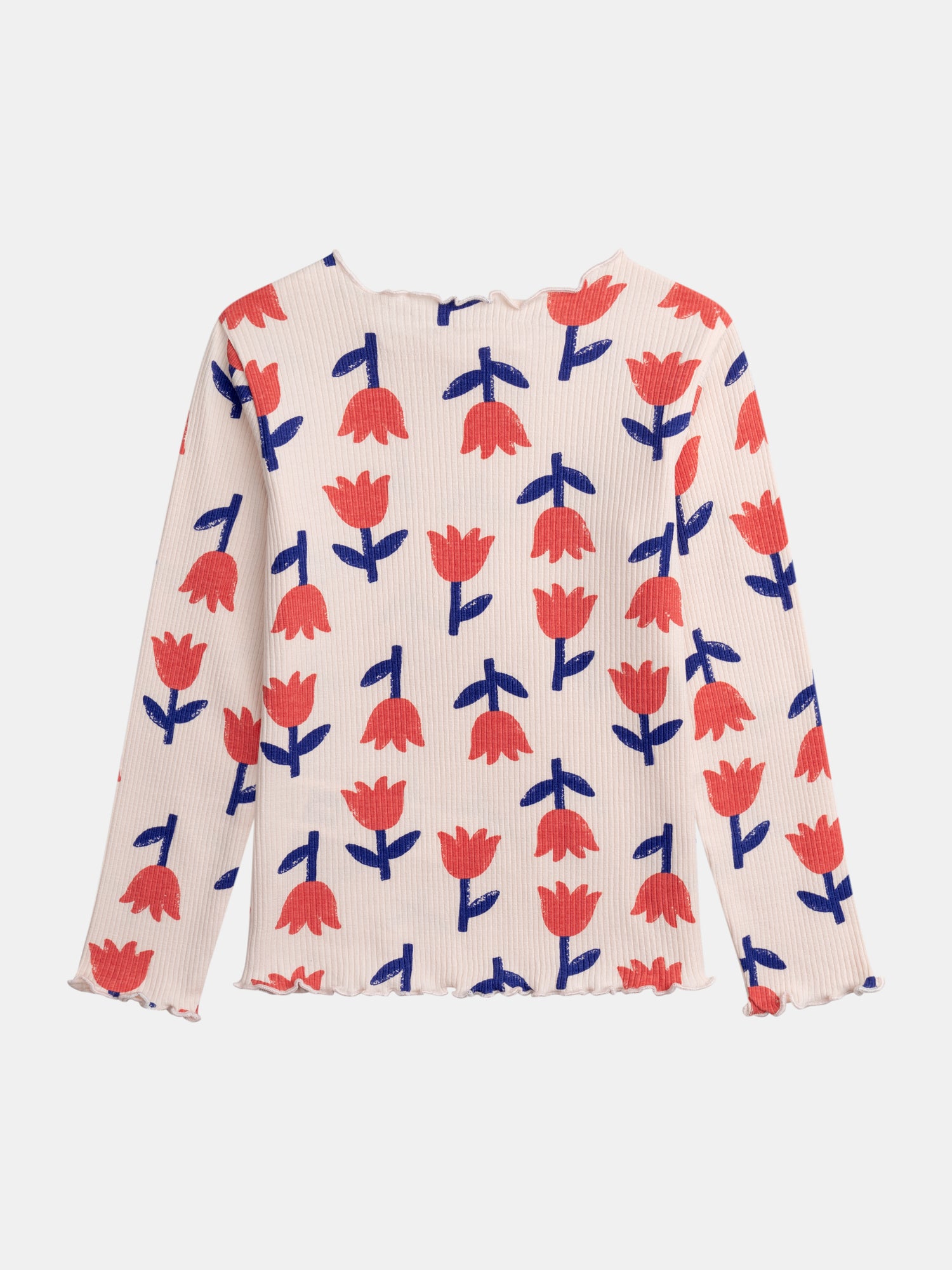 Camiseta ribeteada con mangas largas, rosa con imagen de coquelicotes para niñas