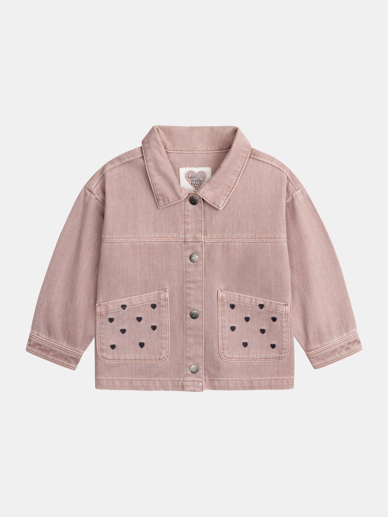 Chaqueta Rosa con Bordado de Corazón para Niñas