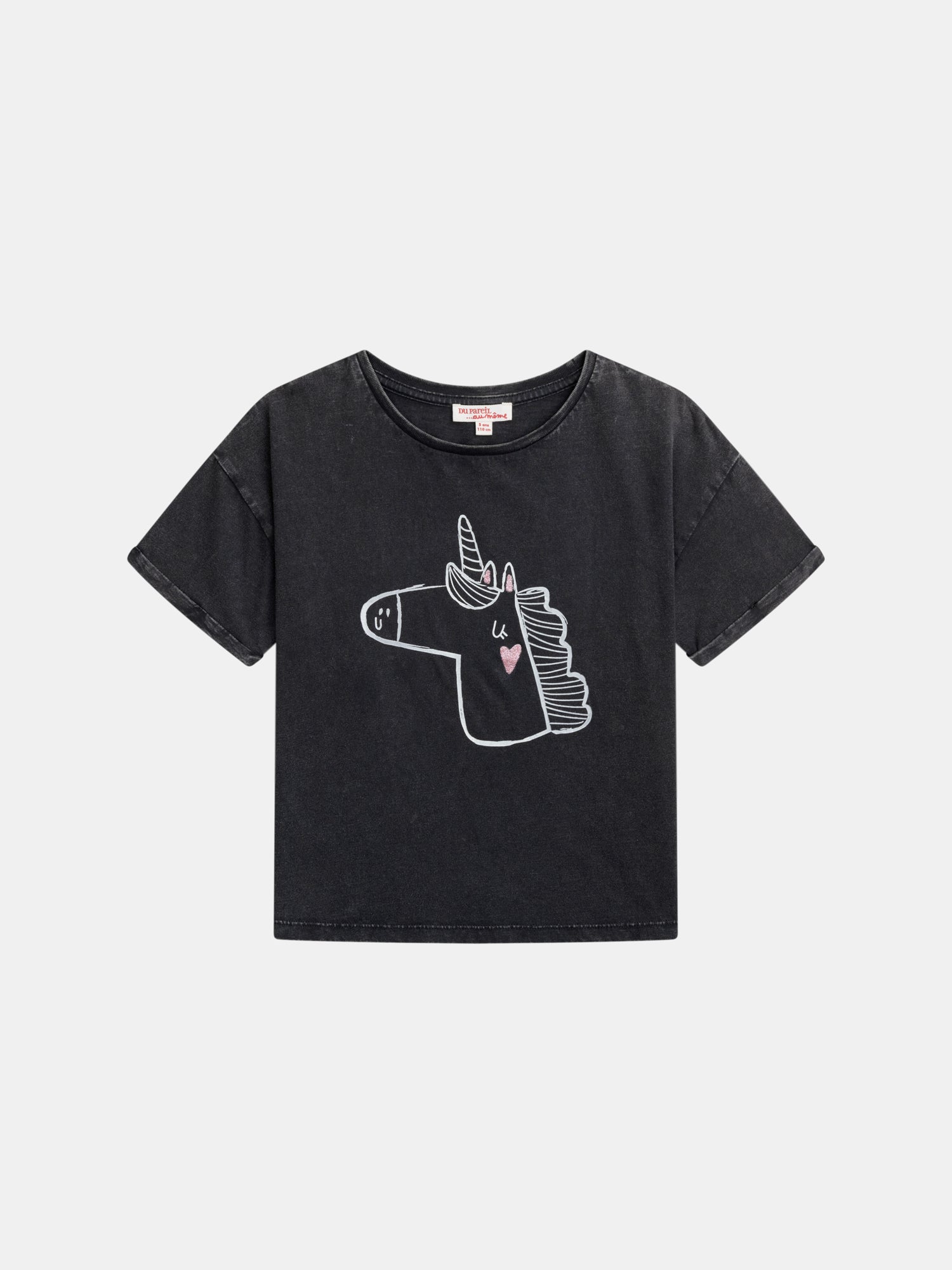 T-shirt gris foncé animation licorne pour fille
