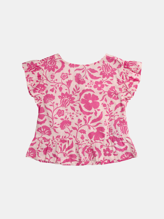 Blusa rosa con estampado floral para niña