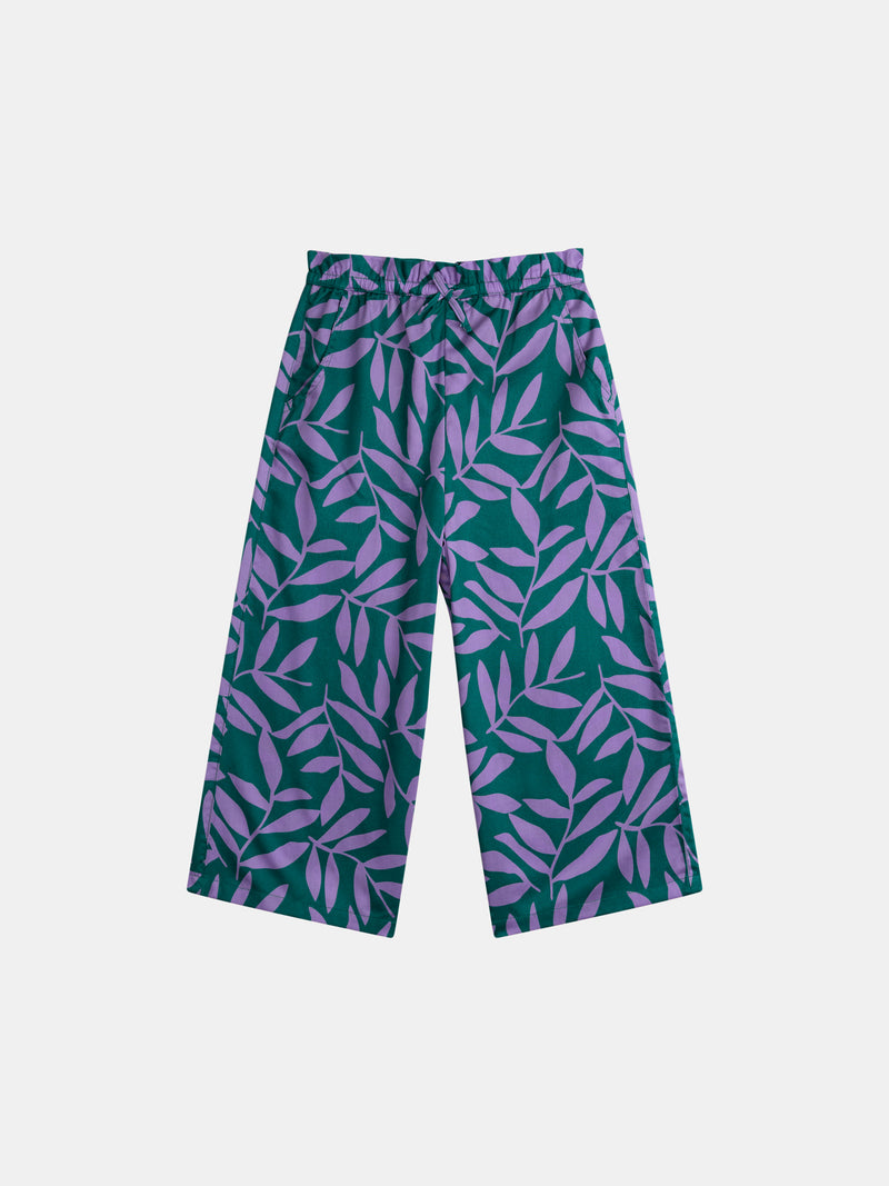 Pantalón verde con estampado de hojas para niñas