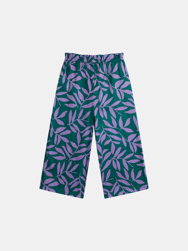 Pantalón verde con estampado de hojas para niñas