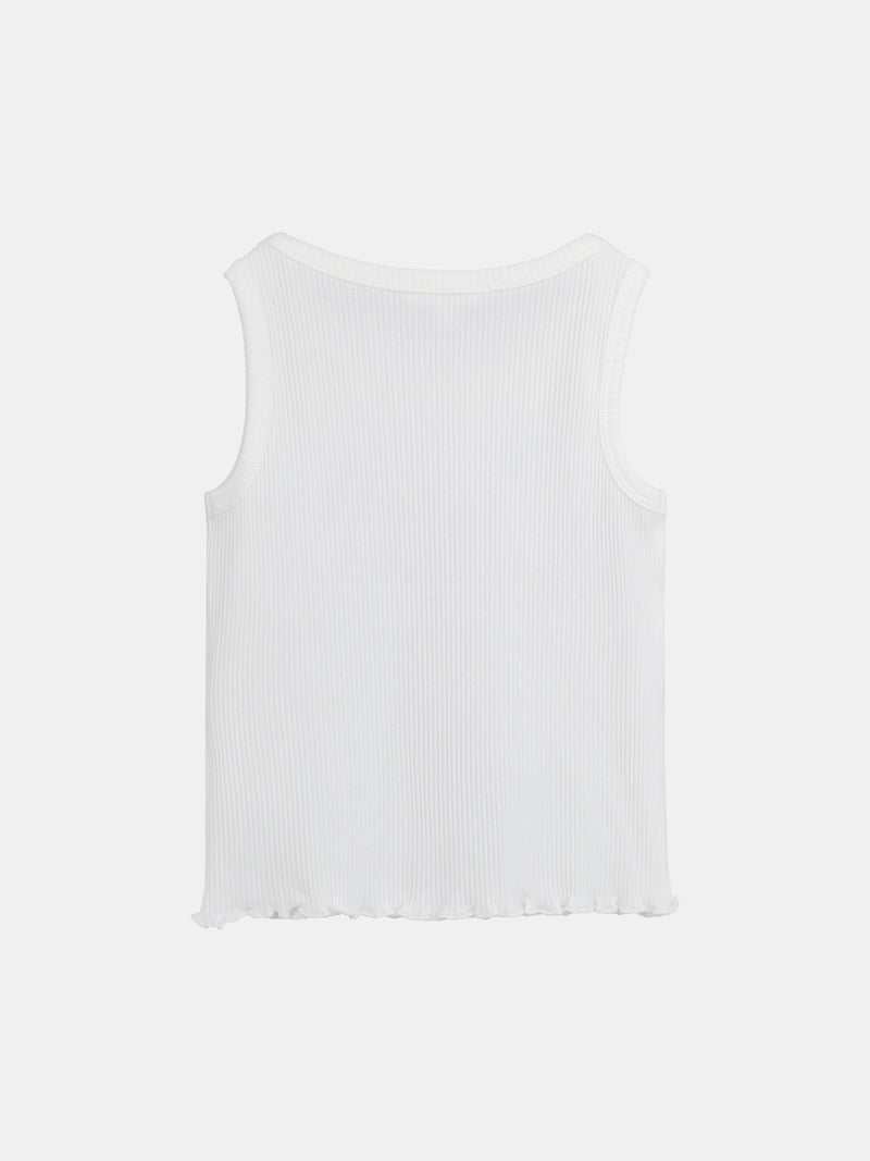 Top de canalé ecru con bordados de palmera para niña