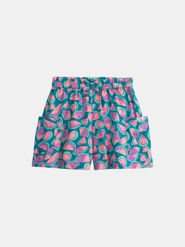 Short azul con estampado de sandías para niña