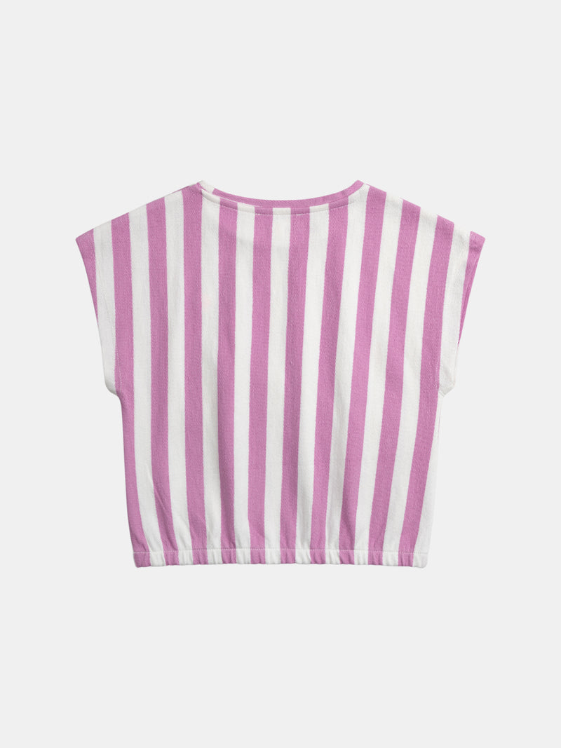 Camiseta a Rayas Rosa y Ecru para Niña