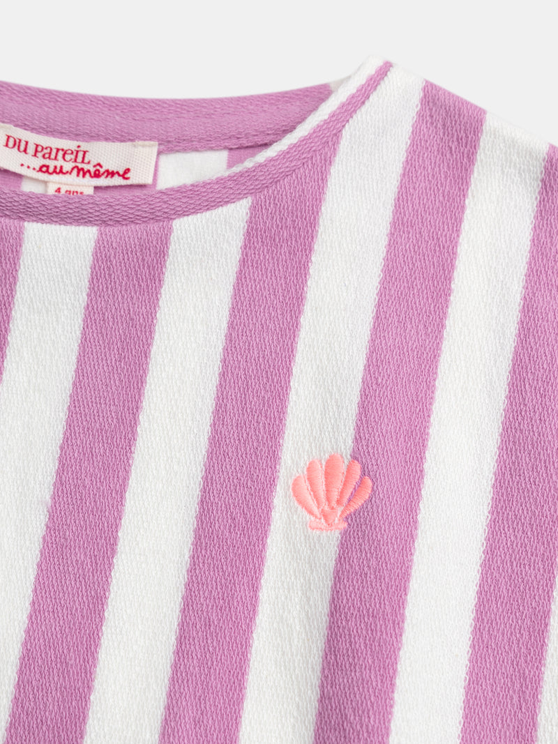Camiseta a Rayas Rosa y Ecru para Niña
