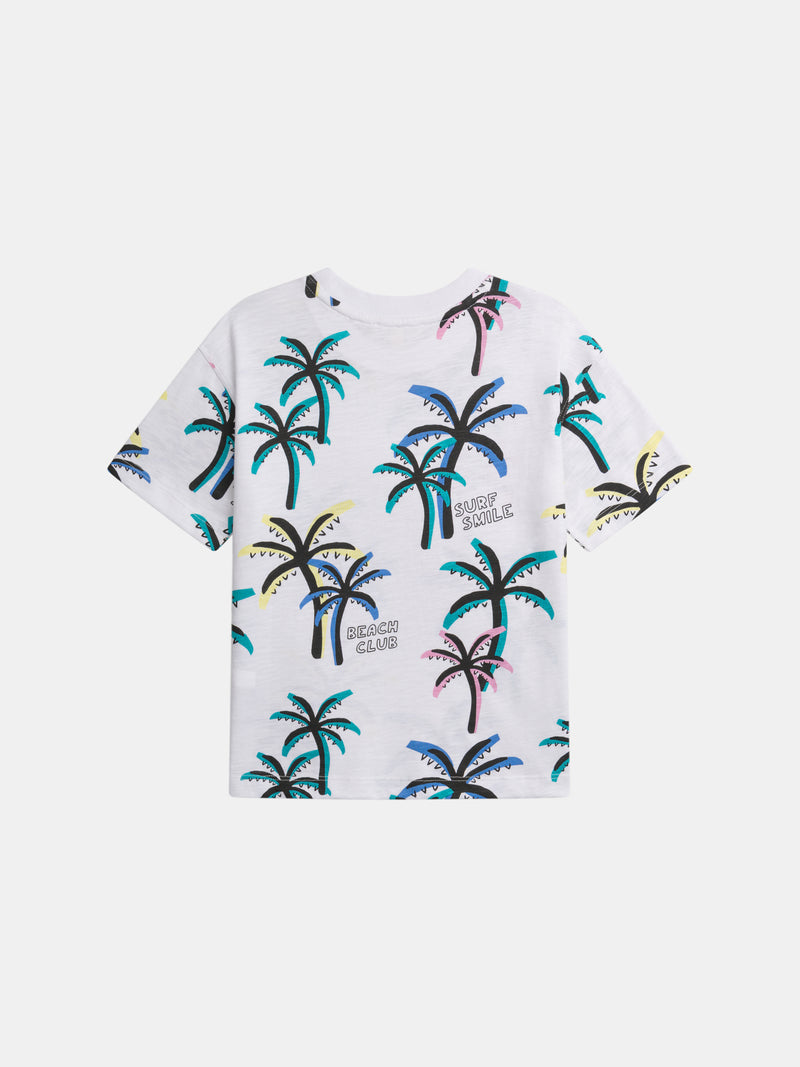 Camiseta blanca con estampado de palmeras para niño