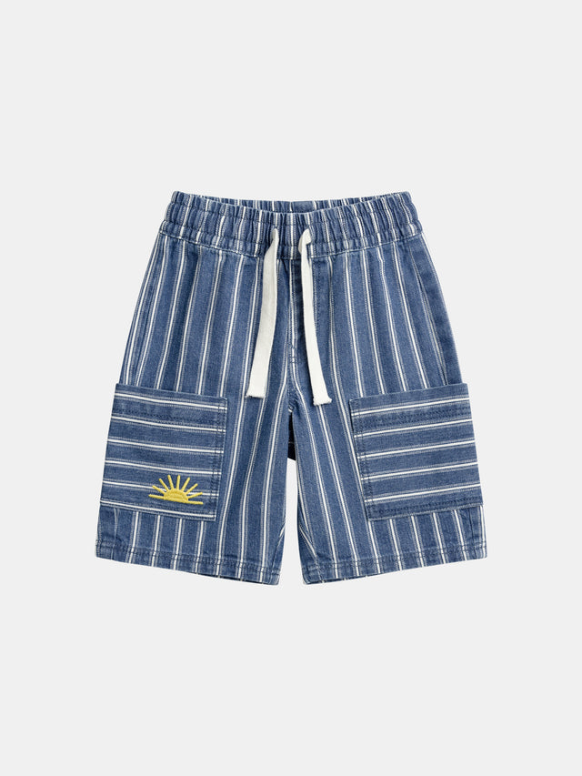 Bermuda azul rayado con bolsillos para niño