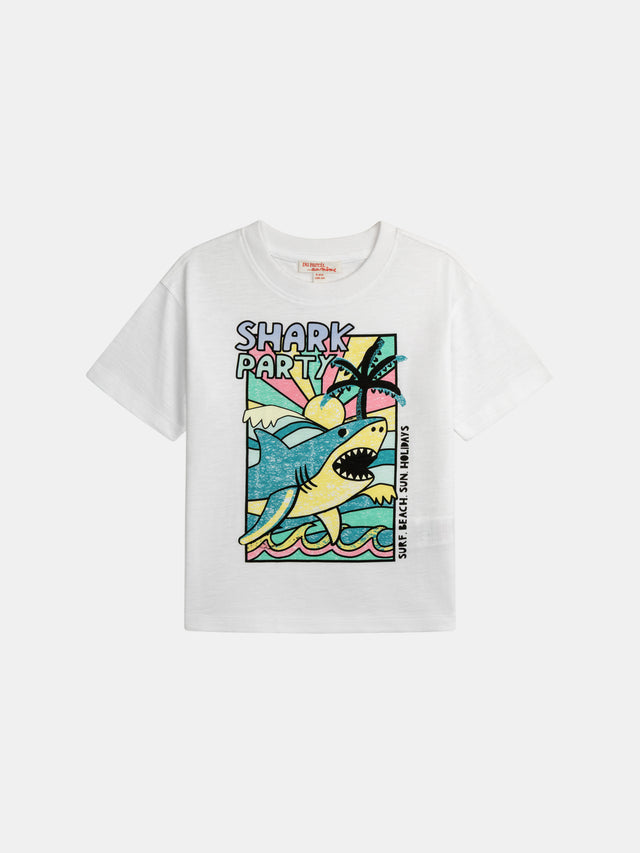 Camiseta Blanca con Animación de Tiburón para Chico