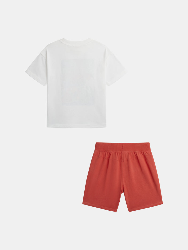 Ensemble t-shirt écru et short rouge avec animation pour garçon