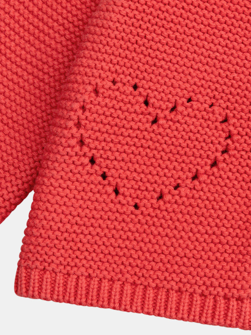 Cardigan de punto sandía con bolsillos de corazón para bebé niña