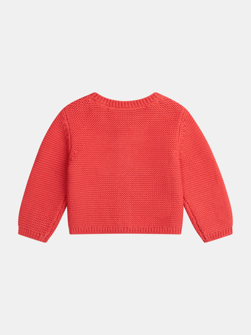 Cardigan de punto sandía con bolsillos de corazón para bebé niña