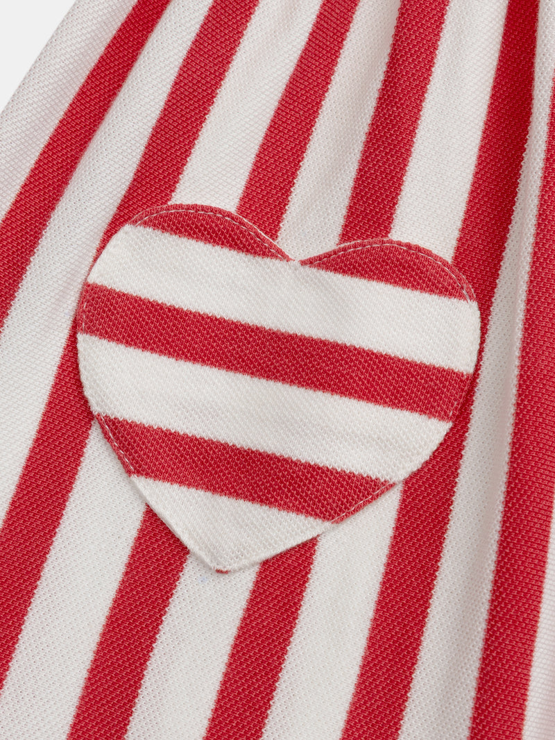 Robe rayada roja y crema con bolsillos en forma de corazón para bebés