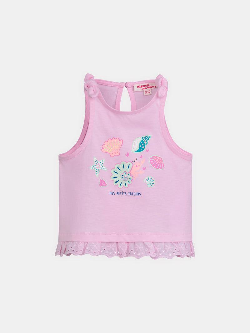 Top rosa pastel con detalles bordados para bebé niña