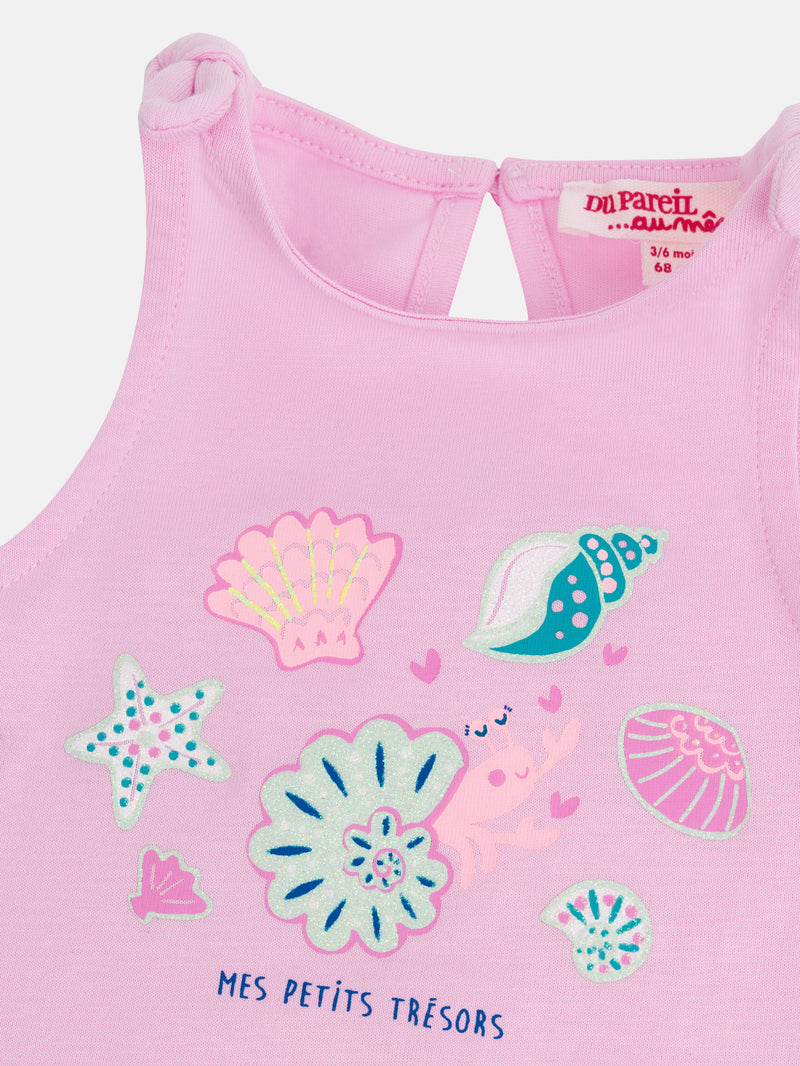 Top rosa pastel con detalles bordados para bebé niña