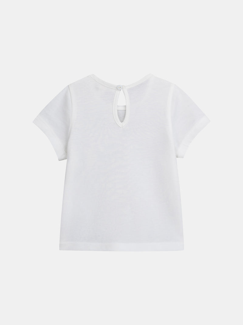 Camiseta ecru con estampado "Mundo Marino" para bebé niña