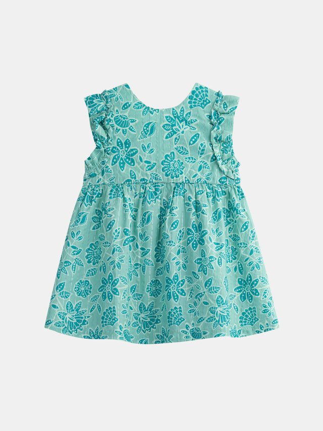 Vestido integral de estampado floral verde agua para niña bebé