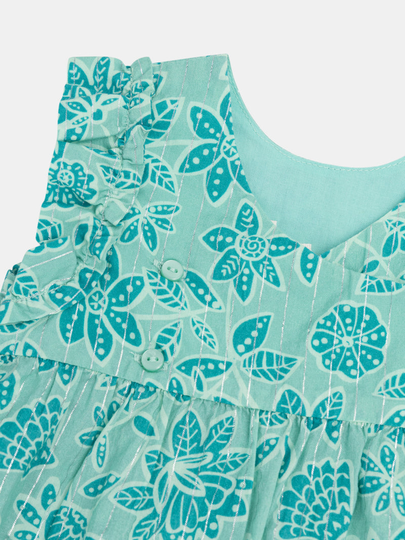 Vestido integral de estampado floral verde agua para niña bebé