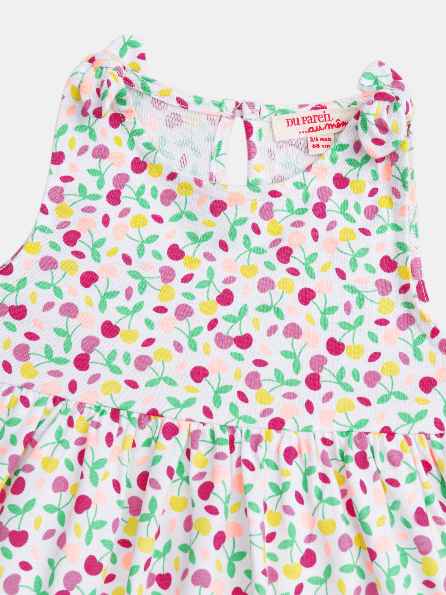 Vestido multicolor con estampado de cerezas para niña