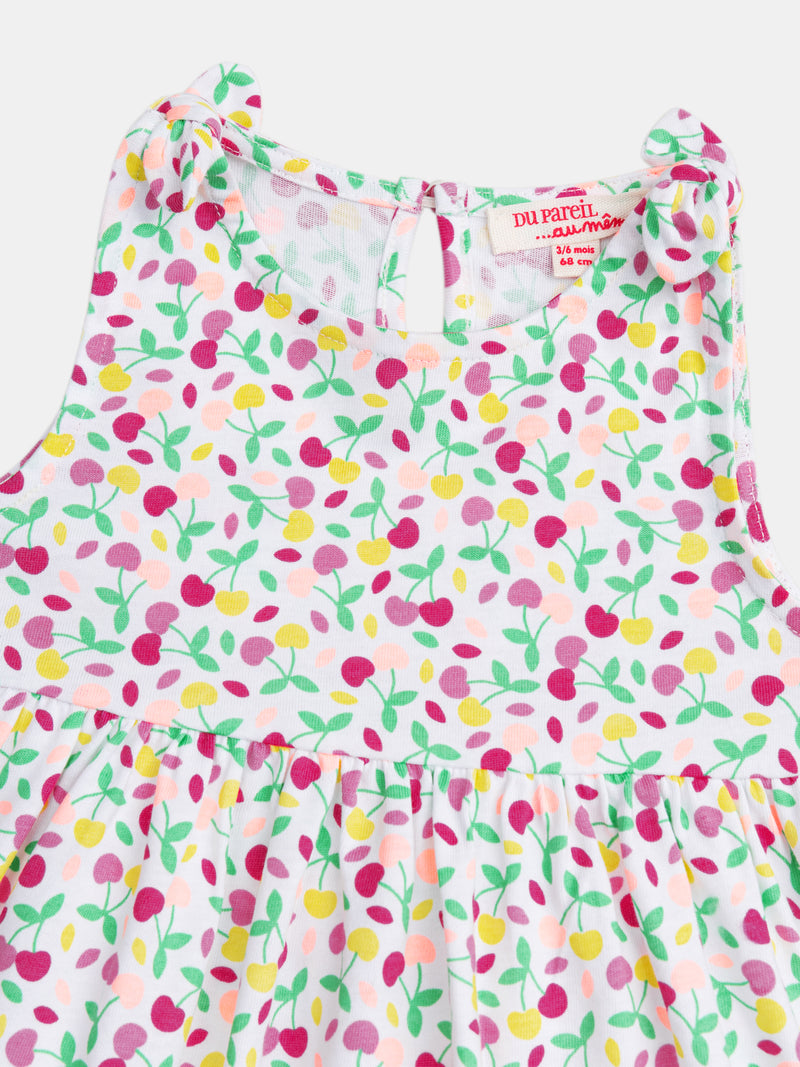 Vestido multicolor con estampado de cerezas para niña