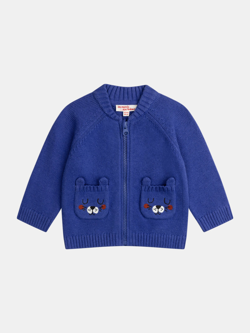 Chaleco de Punto Azul de Tigre para Bebé Niño