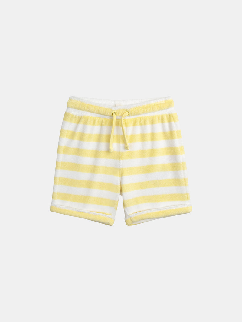 Conjunto de camiseta y pantalones cortos a rayas amarillas para bebé niño