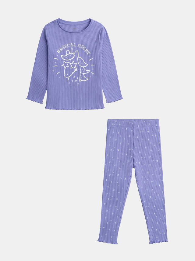 Pyjama violet à motif licorne phosphorescent pour fille