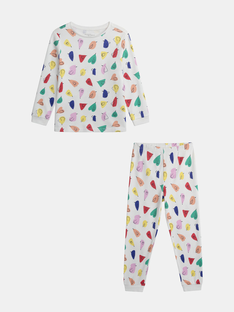 Pijama crema con estampado de pájaros para niña