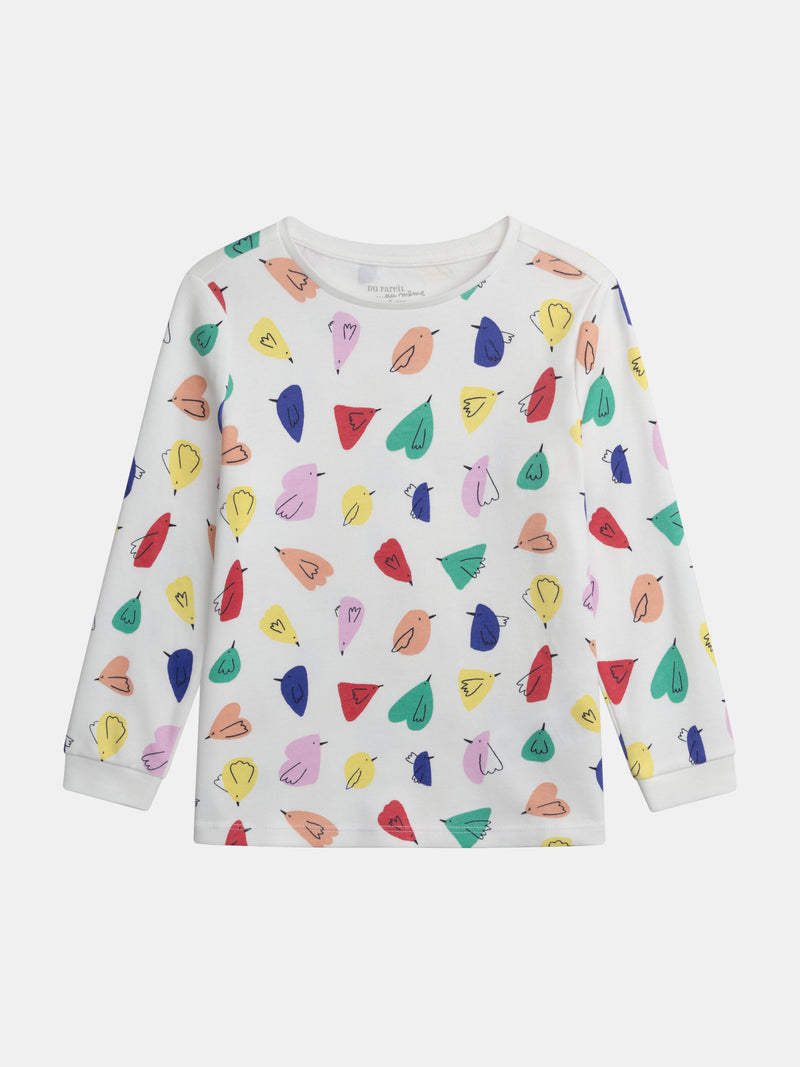 Pijama crema con estampado de pájaros para niña