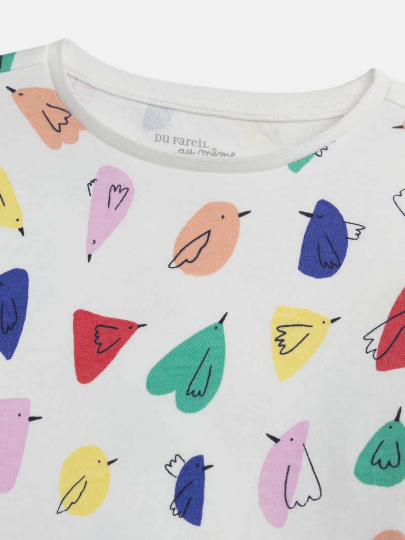 Pijama crema con estampado de pájaros para niña