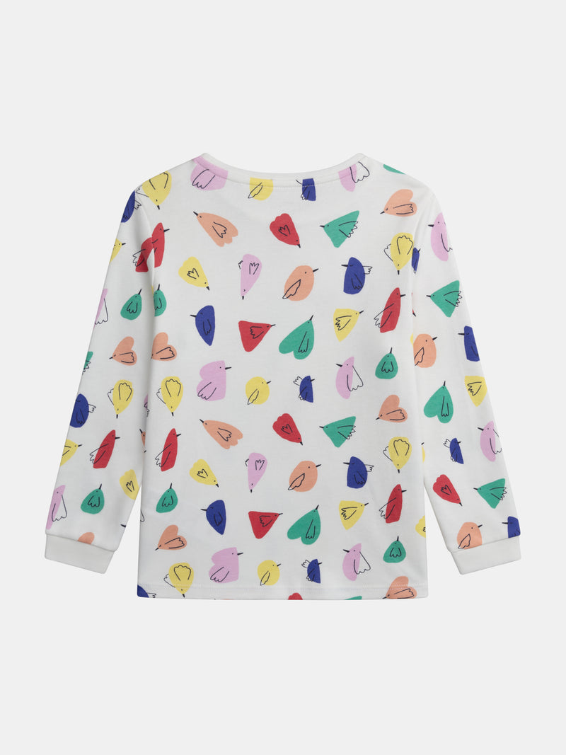 Pijama crema con estampado de pájaros para niña