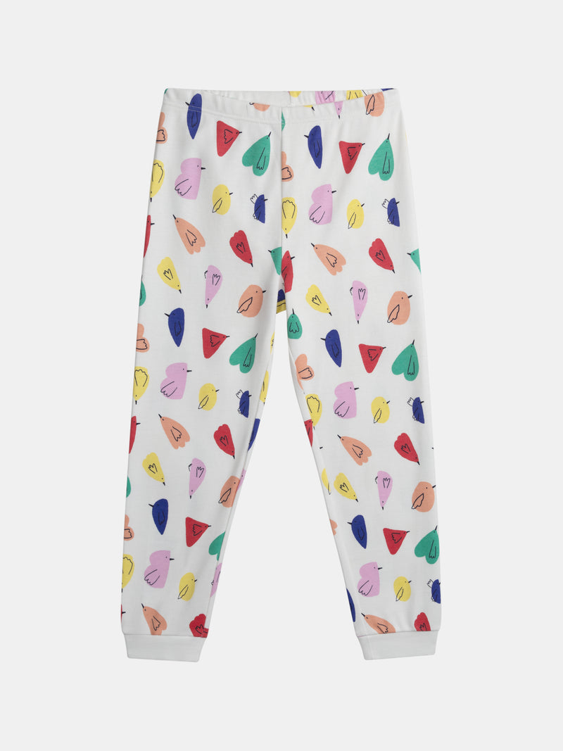 Pijama crema con estampado de pájaros para niña