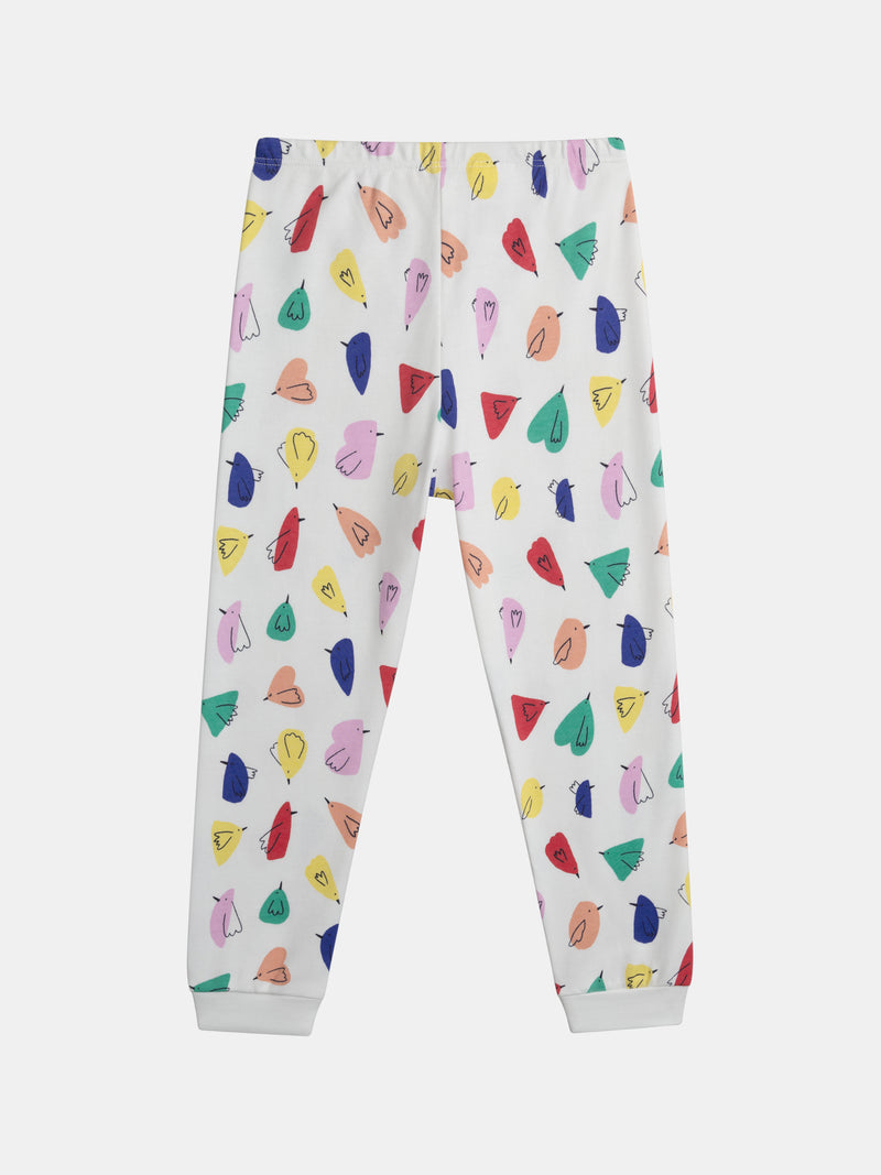 Pijama crema con estampado de pájaros para niña
