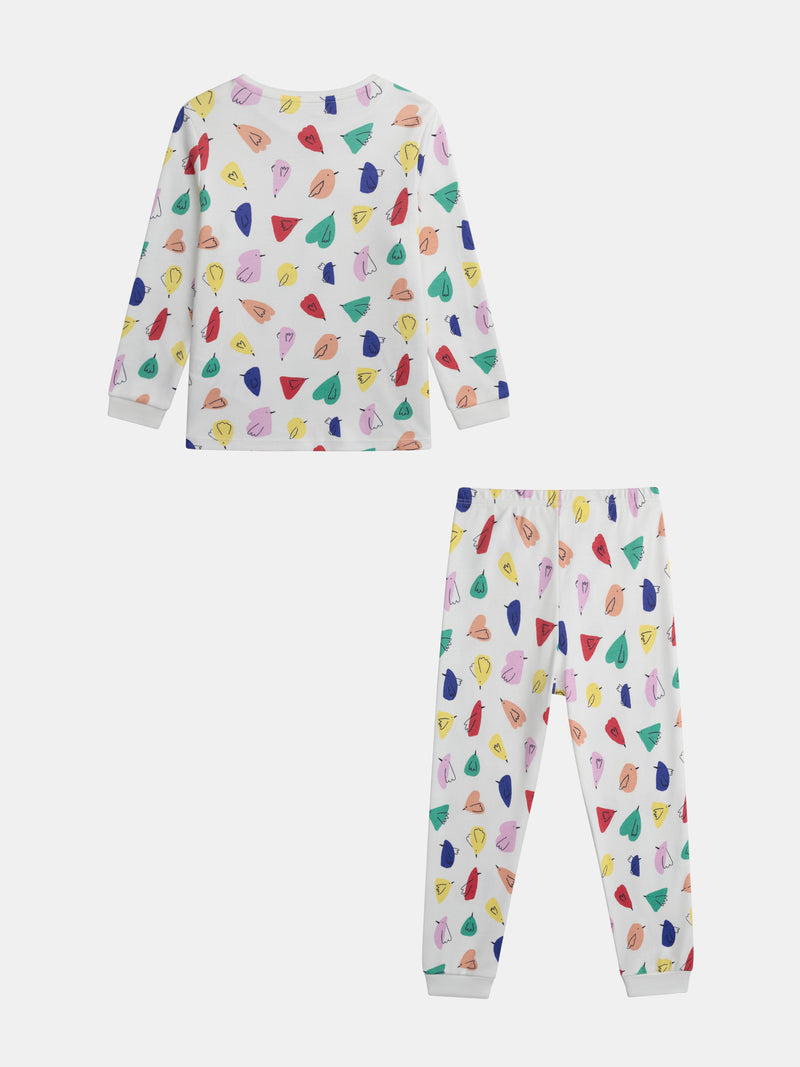 Pijama crema con estampado de pájaros para niña